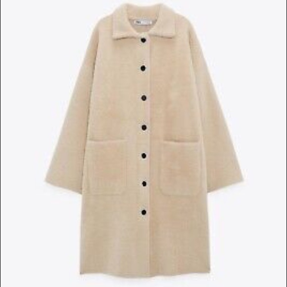 New Zara oversized faux fur coat beige S
